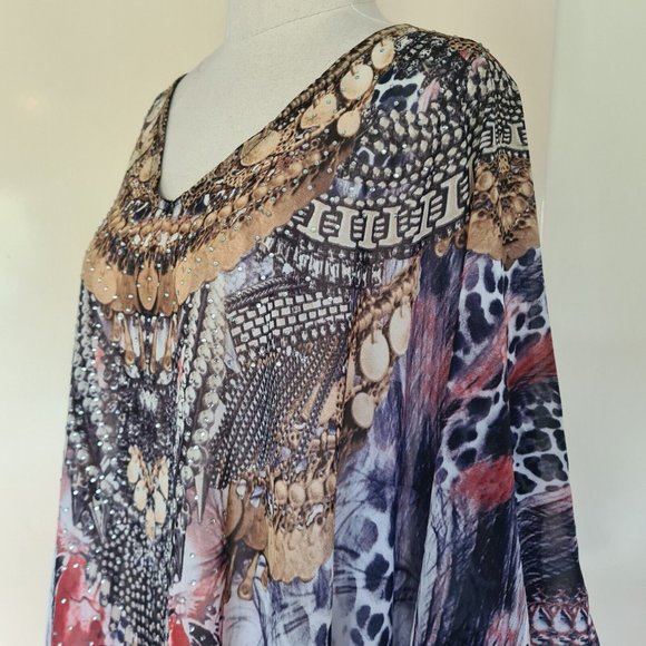 Isabella Boho Bohemian Sheer Embellished Kaftan Top One Size - Picture 3 of 4